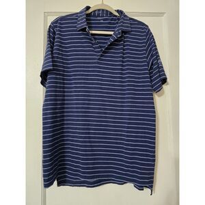 B. Draddy Cotton Blend Polo Golf Shirt Midnight‎ Blue Striped Mens Medium